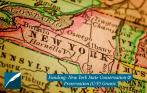 A photograph of a map of the United States, focused on the state of New York. In the left corner, there is the DHPSNY logo and text on top reads "Funding: New York State Conservation & Preservation (C/P) Grants."
