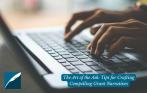 A picture of someone typing on the keyboard of a laptop. In the left corner of the image there is the DHPSNY logo and to the right there is text that reads "The Art of the Ask: Tips for Crafting Compelling Grant Narratives."