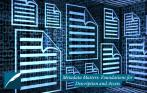An image of a bunch of blue files shaped like documents floating. To the left on the bottom is the DHPSNY logo and to the right is text that says "Metadata Matters: Foundations for Description and Access."