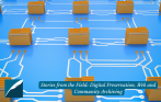 A series of folders located on a motherboard. The title "Stories from the Field: Digital Preservation, Web and Community Archiving," is at the bottom along with the DHPSNY logo.